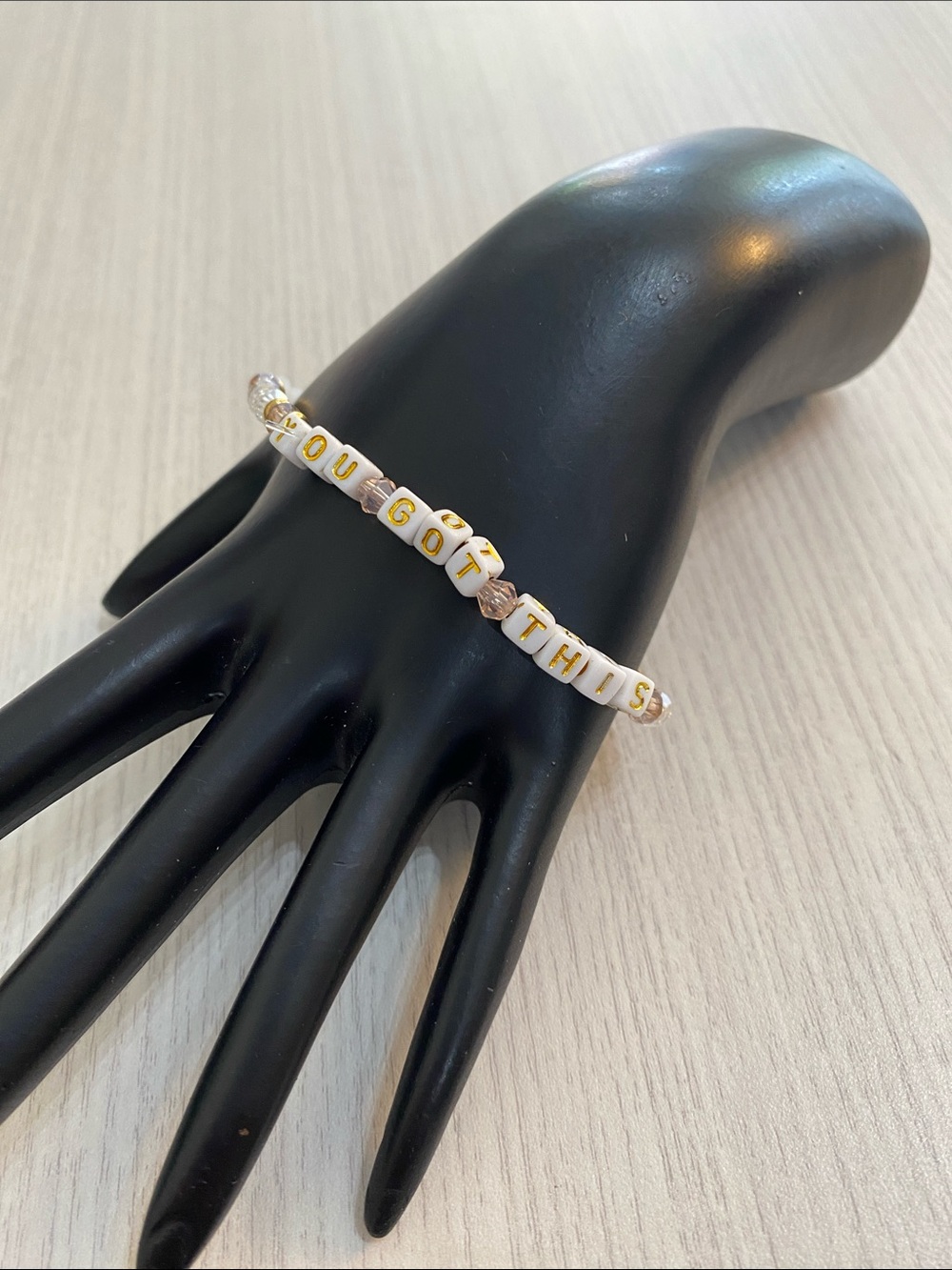 You Got This Inspirational Beaded Stretch Bracelet - White & Gold - Picture 3 of 4